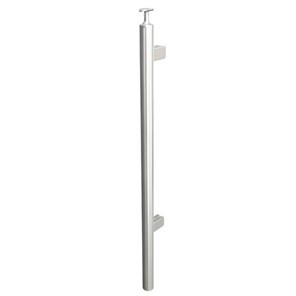 Brushed Stainless Steel Legato Round End Post with Square Clips, Embed Mount
