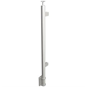 Brushed Stainless Steel Legato Round End Post with Square Clips, Fascia Mount